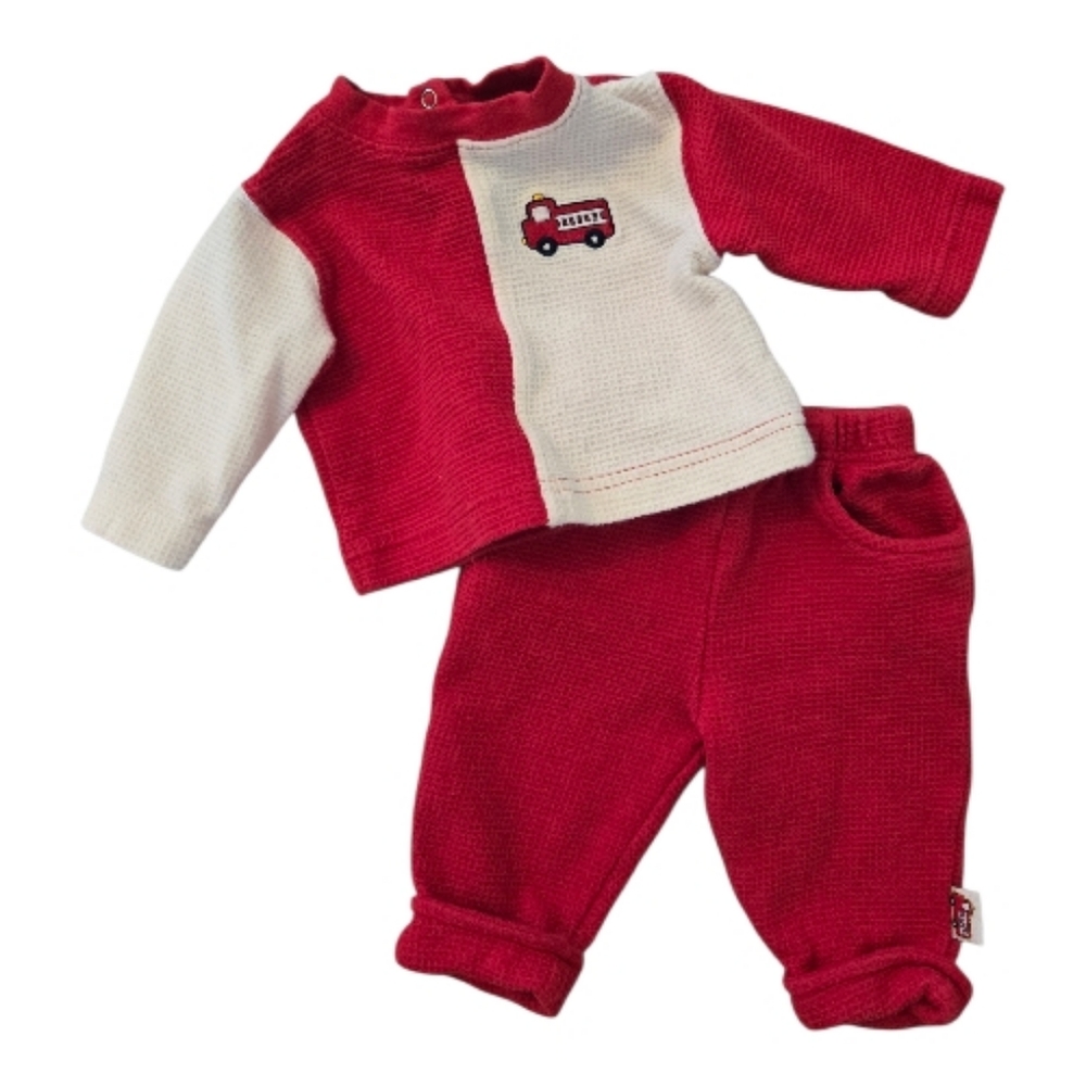 Vintage Y2k Red White Fire Truck 2pc Outfit